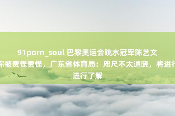 91porn_soul 巴黎奥运会跳水冠军陈艺文发文称被责怪责怪，广东省体育局：咫尺不太通晓，将进行了解