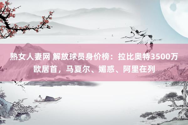 熟女人妻网 解放球员身价榜：拉比奥特3500万欧居首，马夏尔、媚惑、阿里在列