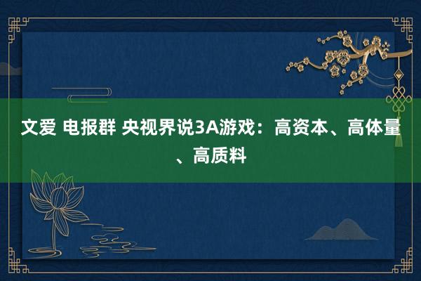 文爱 电报群 央视界说3A游戏：高资本、高体量、高质料