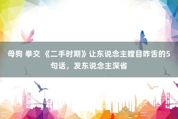 母狗 拳交 《二手时期》让东说念主瞠目咋舌的5句话，发东说念主深省